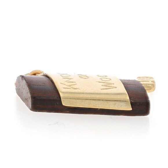Yellow Gold Knock on Wood Charm - 14k Wooden Block & Gavel - Picture 3 of 5